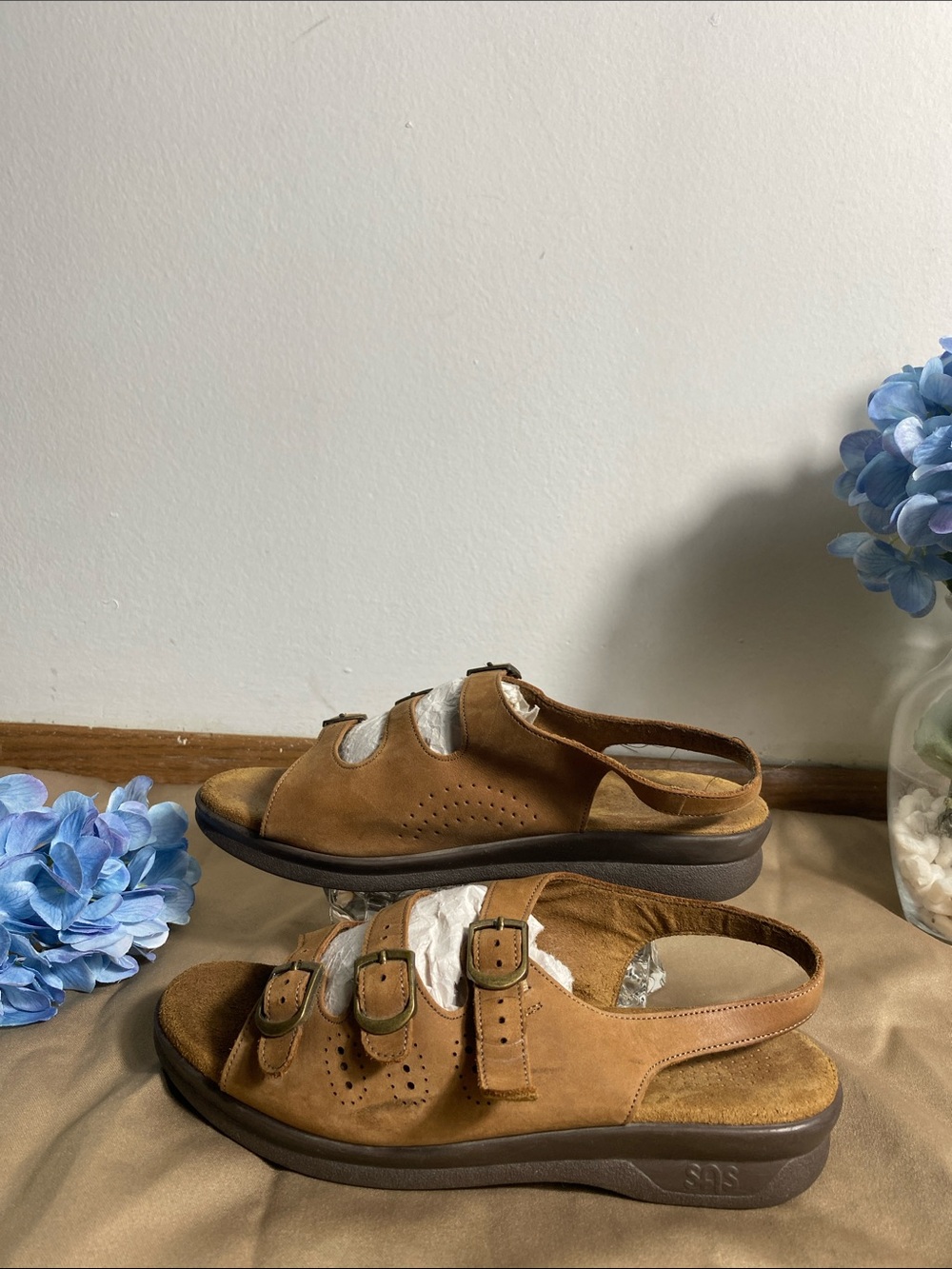 SAS Brown Slingback Buckle Sandals